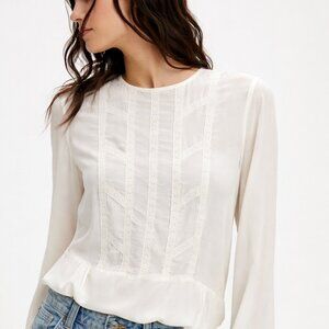Zara Basic, oversized semi-sheer peasant blouse, lace detail on front panel